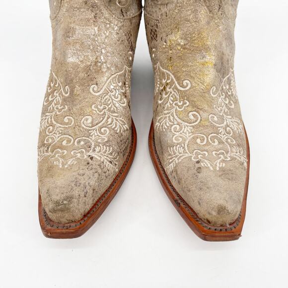 Lucchese Women’s 8.5 Stone Metallic Python Suede Snip Toe Cowgirl Western Boots - Picture 6 of 11